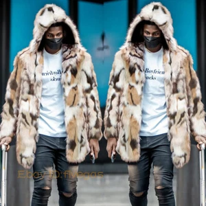 Men's Hooded Faux Fur Jacket Winter Warm Casual Coat Outwear Parka S-3XL NEW - Picture 1 of 8