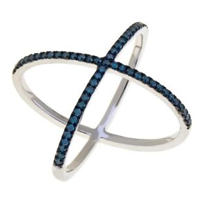 Rarities Sterling Silver "X" Crossover Natural Blue Diamond Ring Size 9