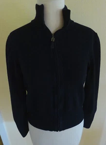 ST. JOHN BLACK SANTANA STRETCH KNIT CASUAL CROP ZIPPERED SWEATER CARDIE EUC S   - Picture 1 of 2