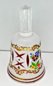 "Campana de cena de cristal bohemio cortada a rosa checo blanco pintado a mano borde dorado de 5""" - Imagen 1 de 8