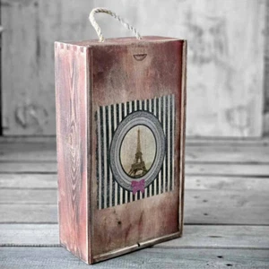 Vintage Weinkiste Weinbox für 2 Flaschen mit Schiebedeckel 20x10x36cm Wein-Holzk - Bild 1 von 2