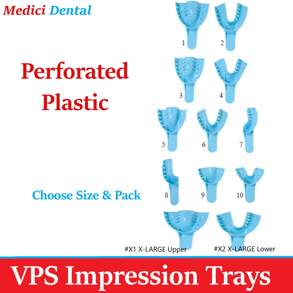 Bandejas de impresión dental VPS autoclave de plástico perforado ELIGE EL TAMAÑO, hasta 50/Anx Foto 1 de 1