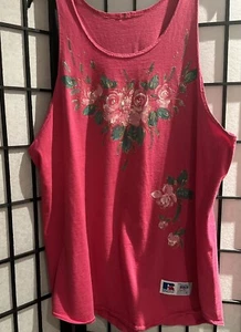 Vintage 80s Russell Athletics Women’s XL Tank Top Sleeveless Hand Painted Roses - Picture 1 of 4