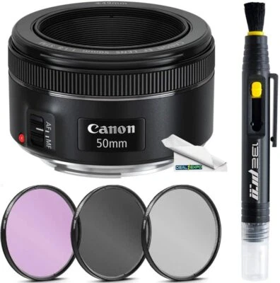 Canon EF 50mm f/1.8 STM Lens For Canon DSLR Cameras + 49mm 3 PC Filter Kit - Image 1 of 4