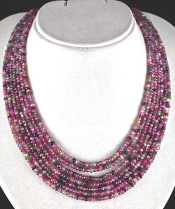 Certified Natural Multi Tourmaline 446 Ct Beads Facetted Necklace 7 Line - Picture 1 of 8