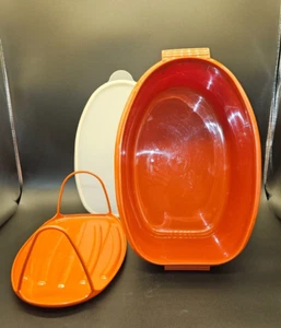 Vtg Tupperware Flavor Saver 3 pc set Roast Ham Keeper 487 488 506 Paprika Red - Picture 1 of 12