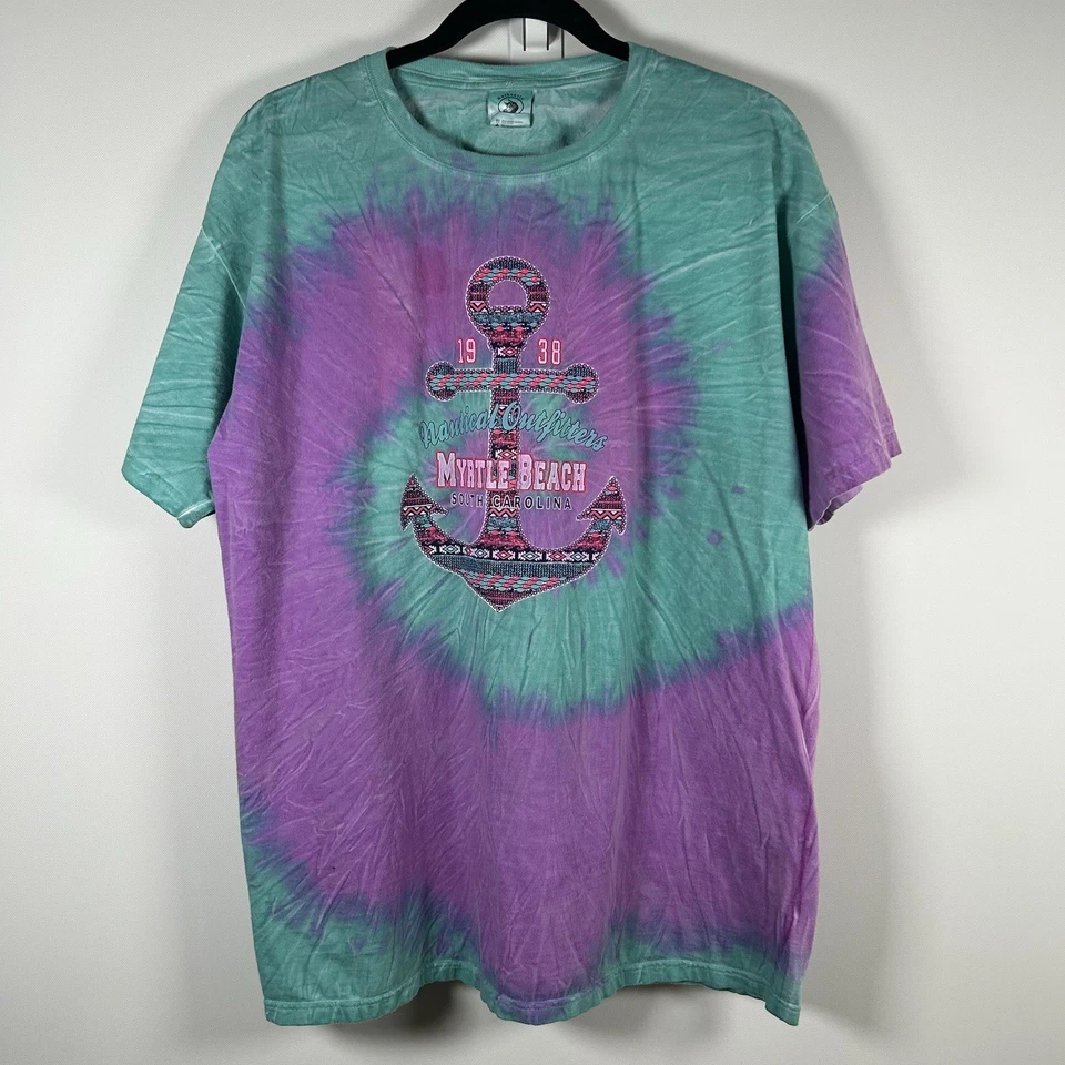 Auténtica Camisa de Pigmento Para Hombre Grande Myrtle Beach Púrpura Verde Gráfico Ancla Foto 1 de 4