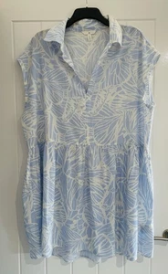 Ladies H&M Summer Dress (Blue/White Leaf Patterns) Size L (16-18) - Picture 1 of 5