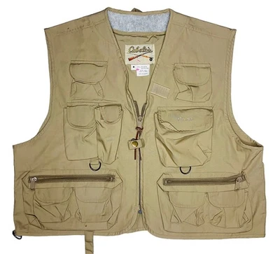 Cabela's Men's Beige Hunting Fishing Multi-Pocket Utility Full-Zip Vest; M - Image 1 of 4