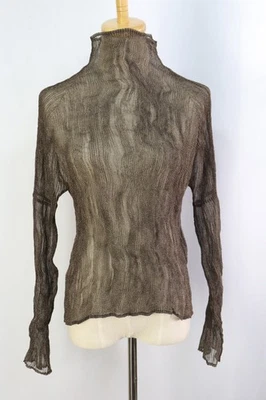 ISSEY MIYAKE Brown Pleats High Neck Long Sleeve Top 074 4012 - Image 1 of 4