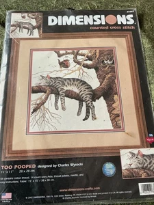 Dimensions cross stitch kit TOO POOPED CAT by Charles Wysocki 28 x 28cm - Picture 1 of 4