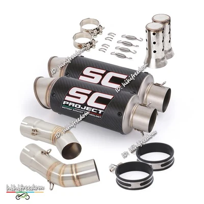 For Ducati 848 1098 1198 Mid Exhaust Link Pipe Left&Right Carbon Muffler Slip On - Image 1 of 4