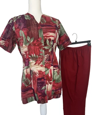 Scrub SET Vintage Peaches Burgandy Floral, Size S - Image 1 of 4