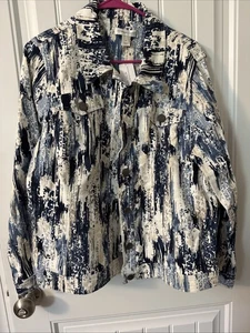 Christopher & Banks Jacket Women XL Blue Abstract Print Trucker Art to Wear - Picture 1 of 2