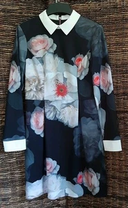 Ted Baker Kaleesa Chelsea Flower Collared Dress Women's 2 Black Cocktail Wedding - Picture 1 of 9