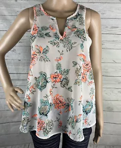 Live4Truth Tank Top Small Sheer White Neon Orange Floral Print Racerback Casual - Picture 1 of 12