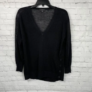 J. Crew Sweater Black V-Neck Linen Blend With Side Button Details Size Small - Picture 1 of 9