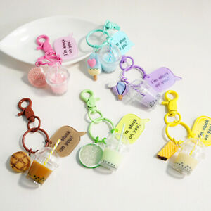 Cartoon Milk Tea DIY Keychain Acrylic Pendant Car Backpack Keyring Couple Gifts
