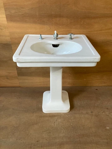 Large Heavy 23x27 Antique White Porcelain Pedestal Bath Sink HAJOCA Vtg 342-21E Cover