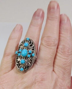 JOYA Judy Crowell Sleeping Beauty Turquoise Ornate Elongated Cross Ring size 6 - Picture 1 of 5