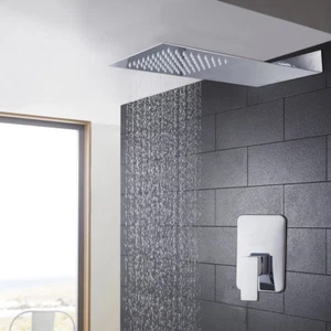 Juego de Grifo de Cabezal de Ducha de Lluvia Rectángulo Baño Cromo Válvula de Control Grifo - Imagen 1 de 8