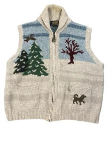 Vintage Eddie Bauer Zip Up Sweater Vest Winter Graphic Mens Size Medium - Picture 1 of 7
