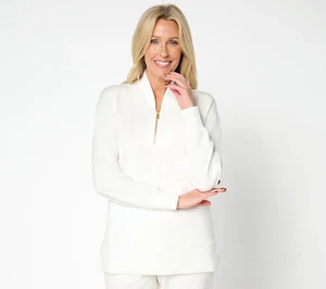 Belle by Kim Gravel Petite ScubaLuxe Half Zip Tunic Cream PM - Picture 1 of 2