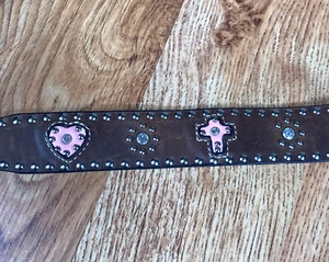 Genuine Leather Belt Size 20 Girls Pink Hearts And Crosses - Picture 1 of 4