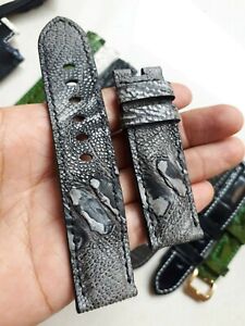 BLACK WHITE OSTRICH LEATHER WATCH STRAP BAND 24mm/22mm (MAKE ALL REQUEST)