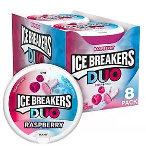 ICE BREAKERS Duo Sugar Free Mints, Raspberry, 1.3 Ounce (Pack of 8) - Picture 1 of 7