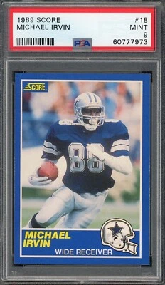 Tarjeta de novato de fútbol americano Michael Irvin 1989 Score RC #18 clasificación PSA 9 Foto 1 de 2