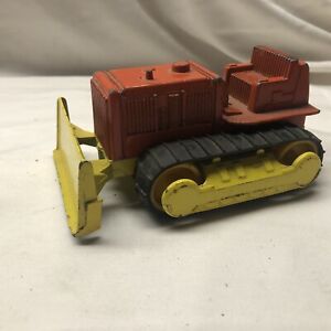 Vintage 1960's Die Cast Tootsie Toy Bulldozer  Tootsietoy Red/Yellow w/Treads