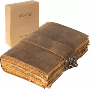 Vintage Leather Journal with Gift Box - Old Leather Bound Grimoire, Sketchbook, - Picture 1 of 9