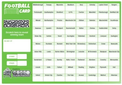 BINGOSUPERMARKET Football Fundraising Scratch Cards 10 Pack 80 Team With Random Winner A5 size