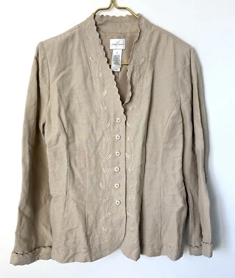 Chaqueta femenina Emma James color tostado mezcla de lino ligera forrada bordada talla 10 Foto 1 de 4