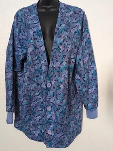Scrub Jacket Women’s Large Fall Leaves Purple Silver Metallic  - Picture 1 of 12