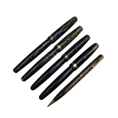 4 Vintage Parker Vacumatic / Striped Duofold Fountain Pen Lot + Pencil - Image 1 of 4