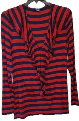 Camiseta deportiva Ralph Lauren para mujer manga larga cuello en V volantes delanteros a rayas - talla XL Foto 1 de 4