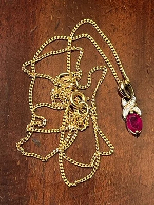 9ct Gold Ruby & Diamond Pendant & Chain - Image 1 of 4