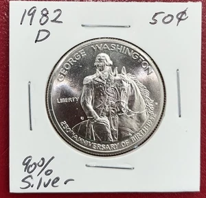 George Washington Commemorative 1982 D 90% Silver Half Dollar BU Beautiful Coin! - Picture 1 of 6