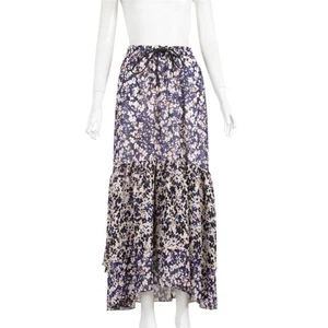 ME + EM Floral Tiered Midi Chiffon Skirt Sz 14 Elastic Waist Flowy Boho Flower - Picture 1 of 9
