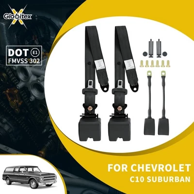2X Correia de Cinto de Segurança Ajustável de Segurança 3 Pontos Preta para Chevrolet C10 Suburban - Imagem 1 de 4