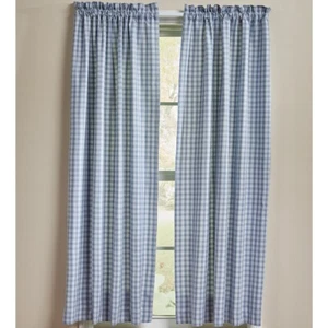Stafford Dusk Blue White Plaid Farmhouse Country Window Panels 2 Sizes - Picture 1 of 5