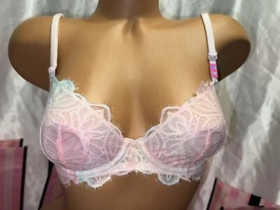 Sujetador Victorias Secret ROSA Sin Forro Pestañas Encaje 32C Tie-Dye Foto 1 de 3