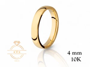 10K Yellow Gold 4mm LOW DOME Wedding Band Ring - Comfort Fit HIGH POLISHED New - Picture 1 of 9