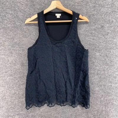 J. Camiseta sin mangas Crew para mujer S pequeña negra floral bordada sin mangas correa ancha informal Foto 1 de 4