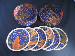 6 x hand made bamboo weaving and fabric coasters and box NEW - Picture 1 of 7