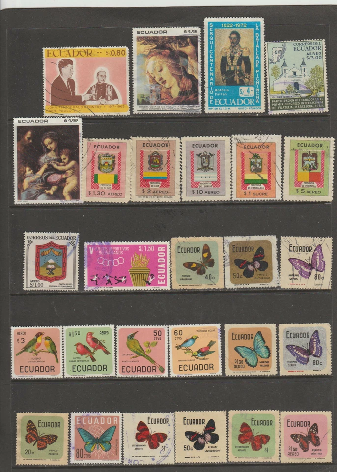 COLECCIÓN DE SELLOS DE ECUADOR USADOS 315 MARIPOSAS PÁJAROS SANTOS FLORES AVIONES JUMBOS Foto 1 de 4
