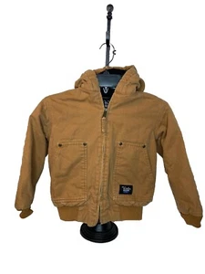 Walls Blizzard Pruf Jacket Boys Sz 6/7 Camel Brown Canvas Lined Hoodie - Picture 1 of 14