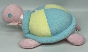 Vtg Commonwealth Terry Cloth Turtle Plush Rattle Baby Pink Yellow Aqua - Picture 1 of 10